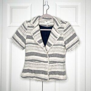 Greylin Lorie Blue White Striped Short Sleeve Crop Blazer Women's Size X-Small